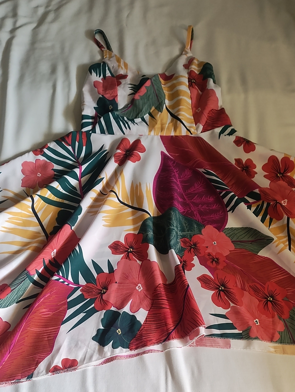 Source Unknown Tropical Floral Sundress in Pink, Coral, Green and Yellow